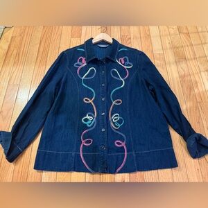 Koret Dark Denim Shirt with Muliticolor Ribbon Embroidery